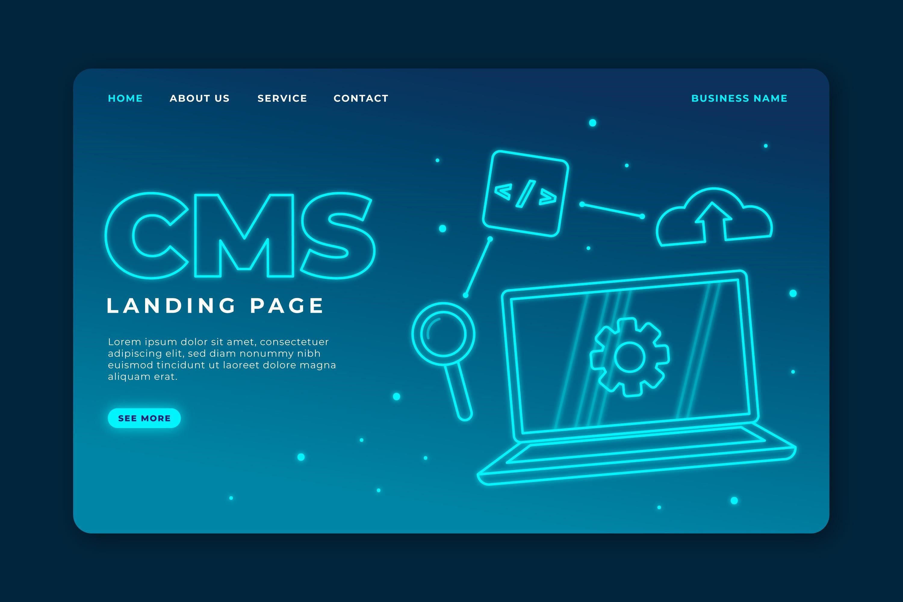 Une illustration représentant un concept de système de gestion de contenu (CMS) avec des icônes de pages web.