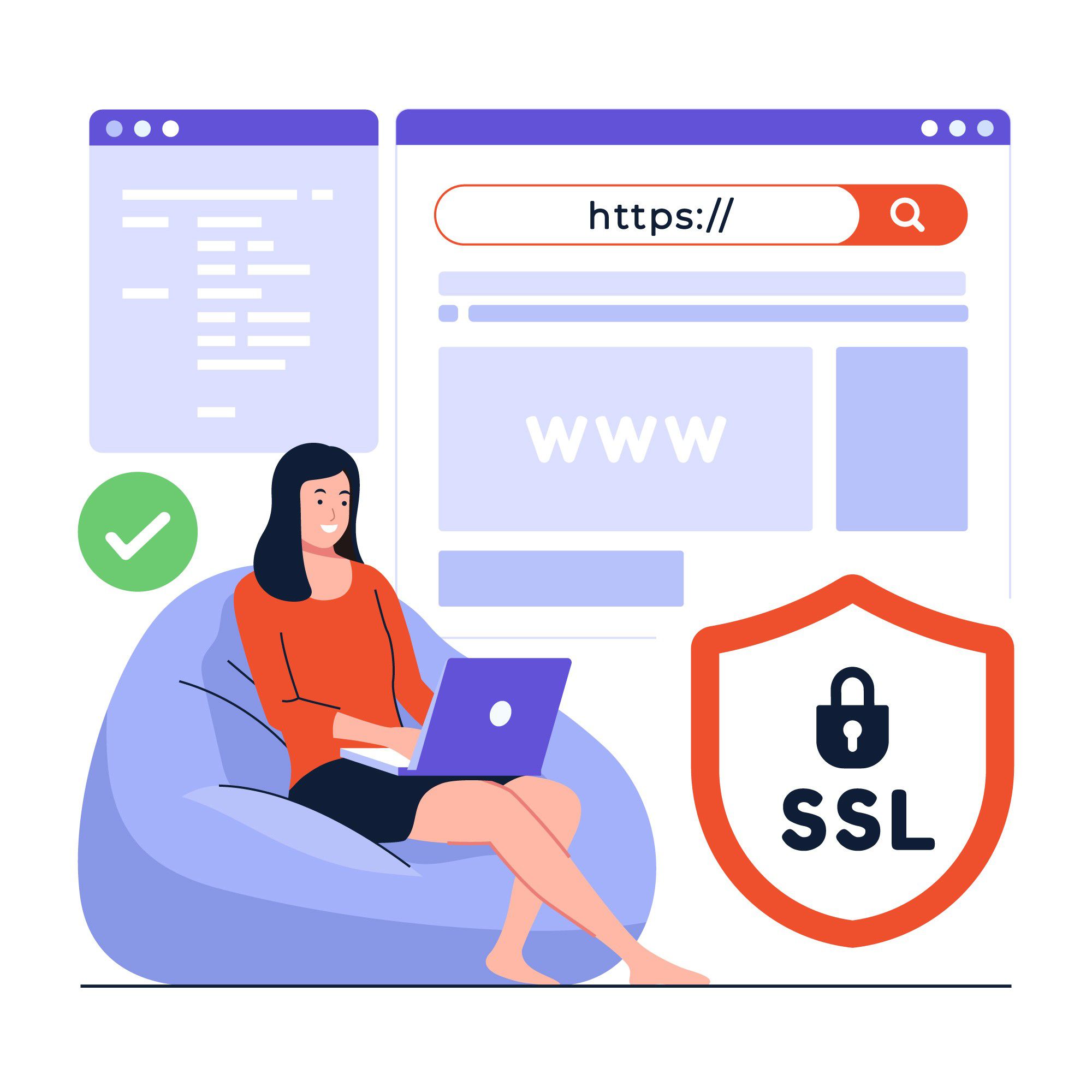 Illustration montrant le logo SSL et le HTTPS pour renforcer la sécurité d'un site internet.